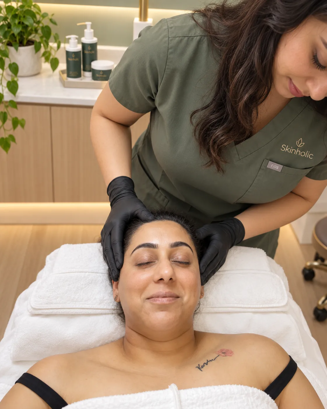 Dermaplaning at Skinholic Aesthetics & Laser, in the treatment room